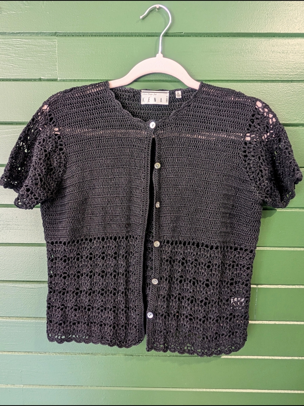 Vintage Kenar Crochet Linen Button-Front Cardigan